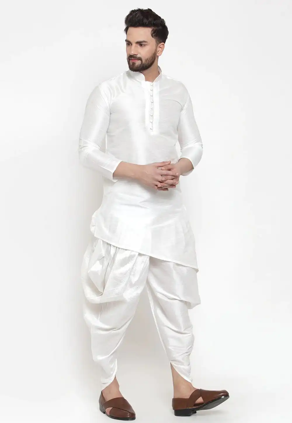 White Dupion Silk Dhoti Kurta 244471