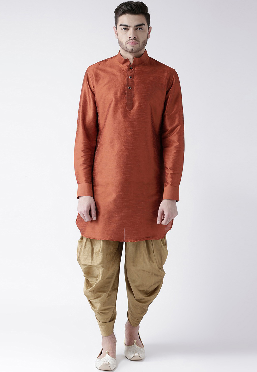 Rust Art Silk Dhoti Kurta 234988