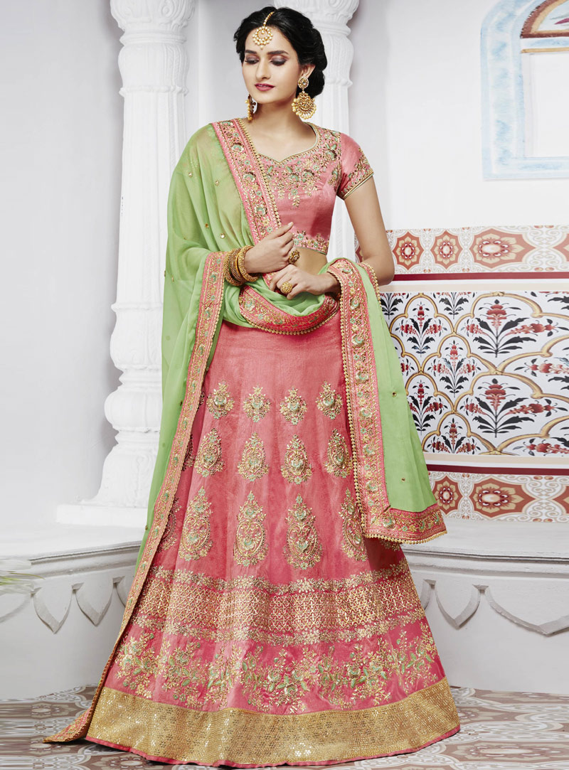 Pink Silk A Line Lehenga Choli 104345