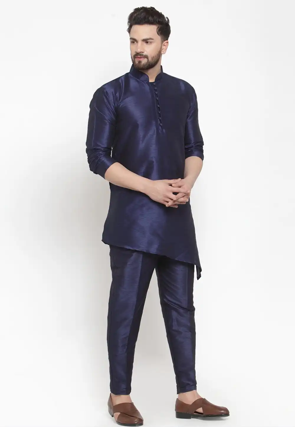 Navy Blue Dupion Silk Kurta Pajama 244473