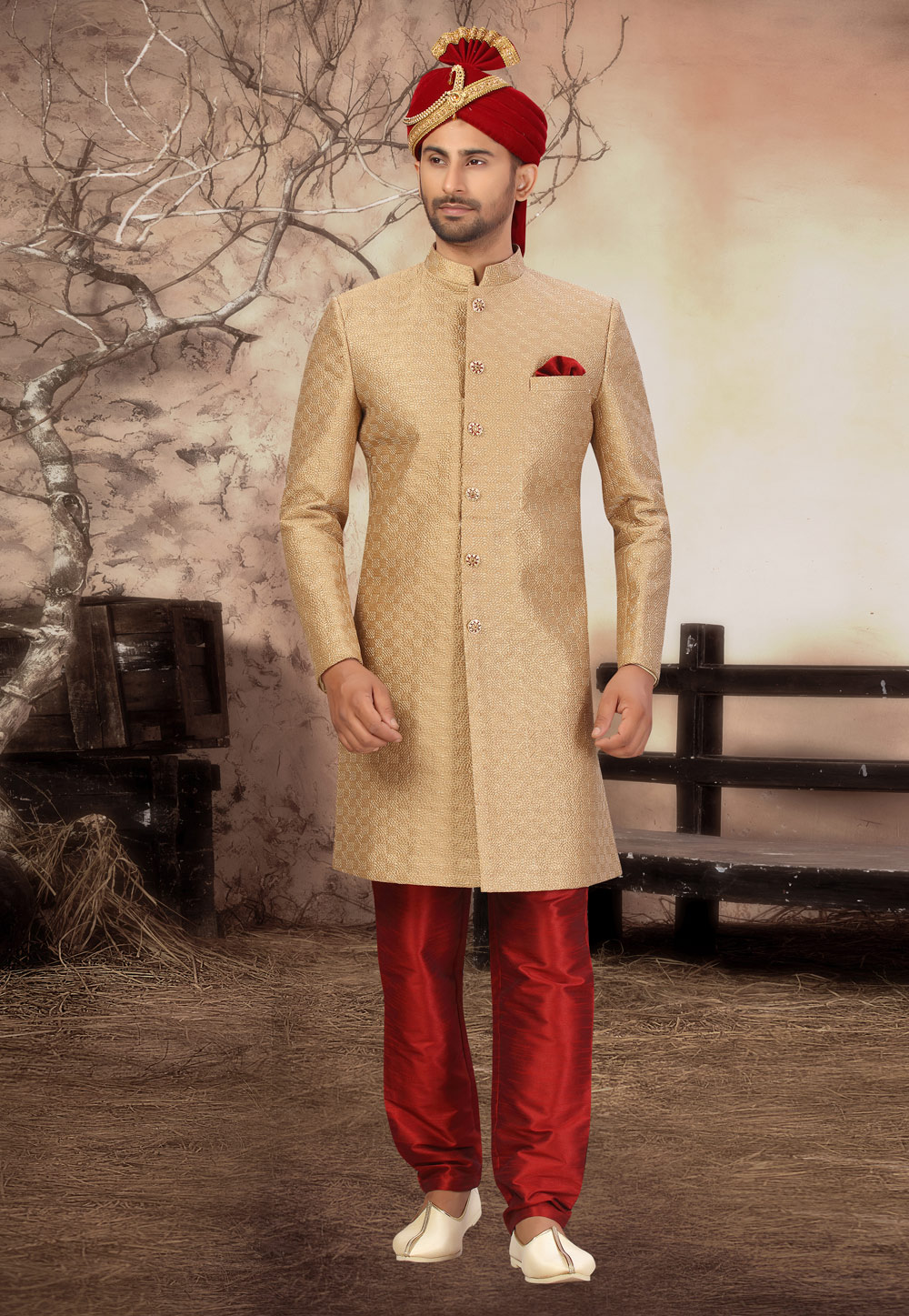 Golden Art Silk Indo Western Suit 231323