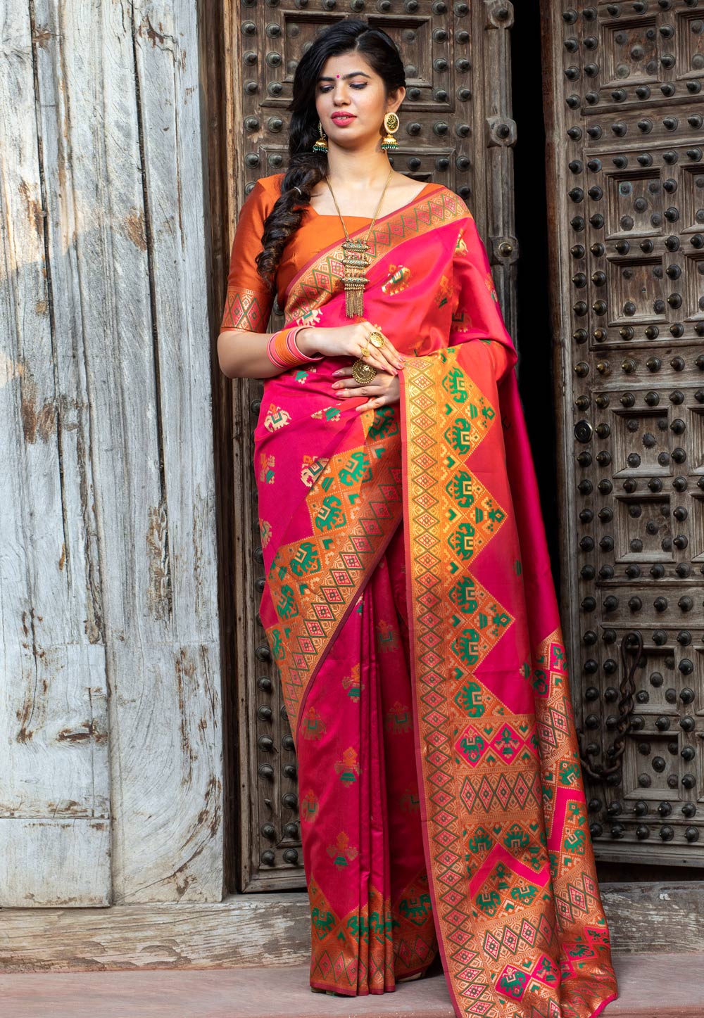 Pink Patola Silk Festival Wear Saree 213526