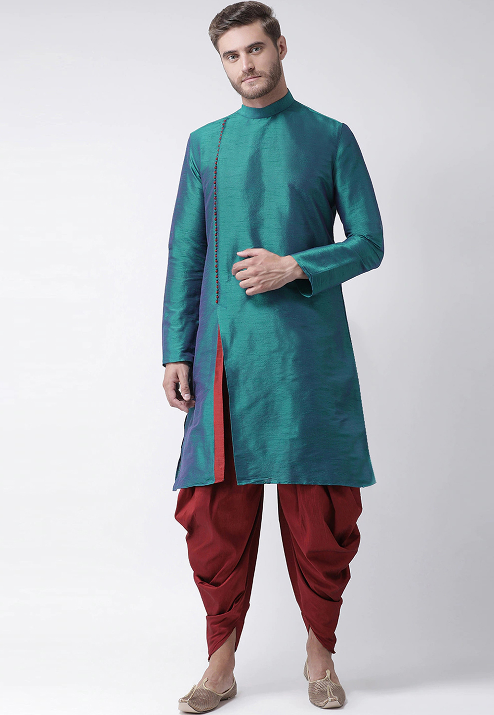 Teal Art Silk Dhoti Kurta 235007