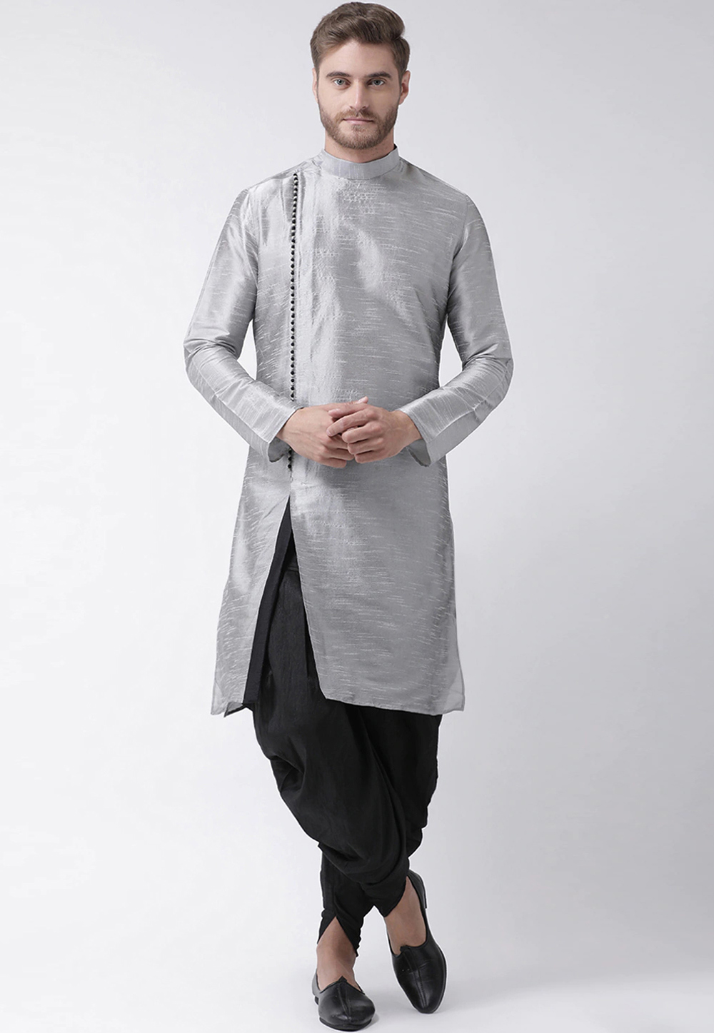 Grey Art Silk Dhoti Kurta 235009