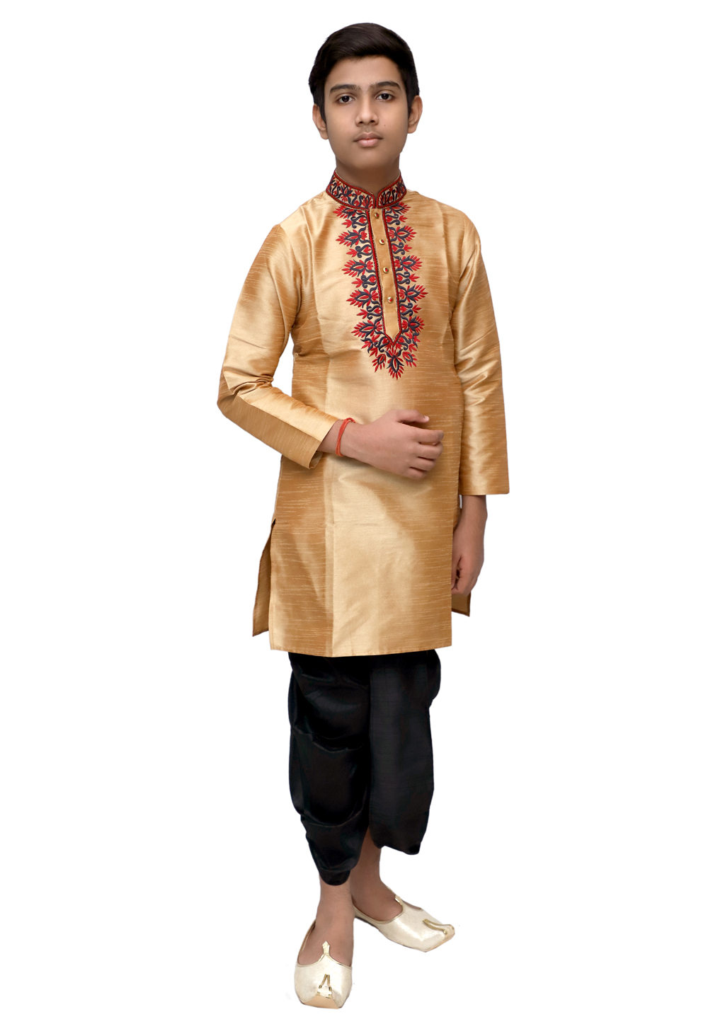Golden Dupion Silk Readymade Kids Dhoti Kurta 211355