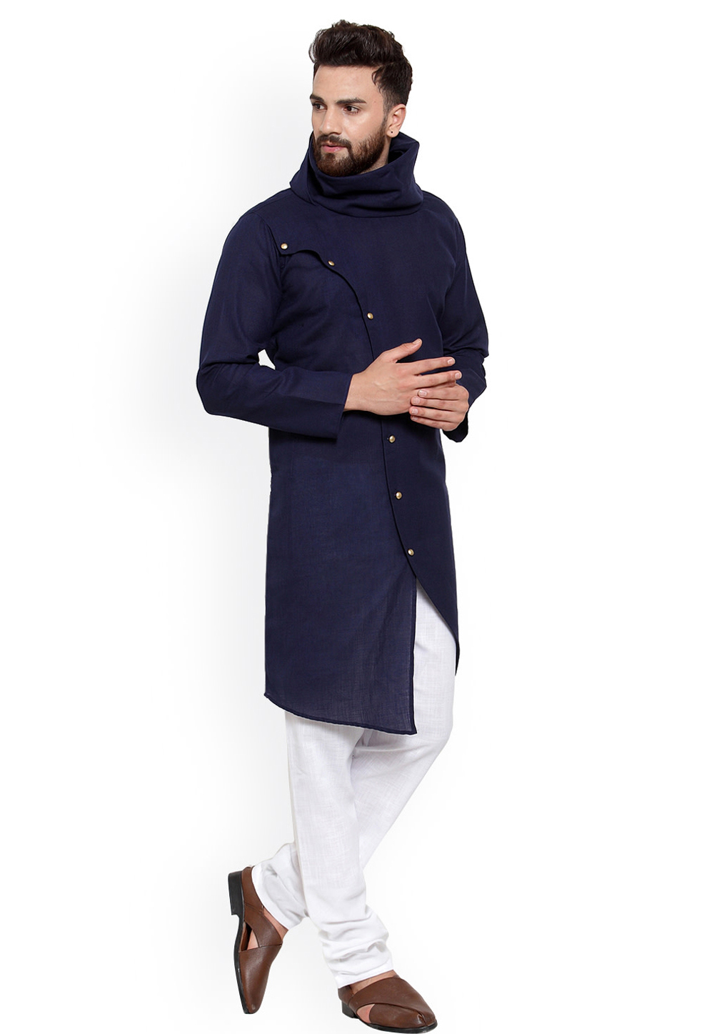 Navy Blue Cotton Indo Western Kurta Pajama 244474