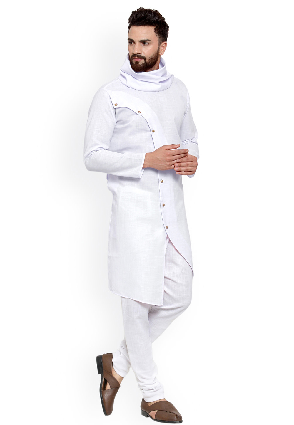 White Cotton Indo Western Kurta Pajama 244475