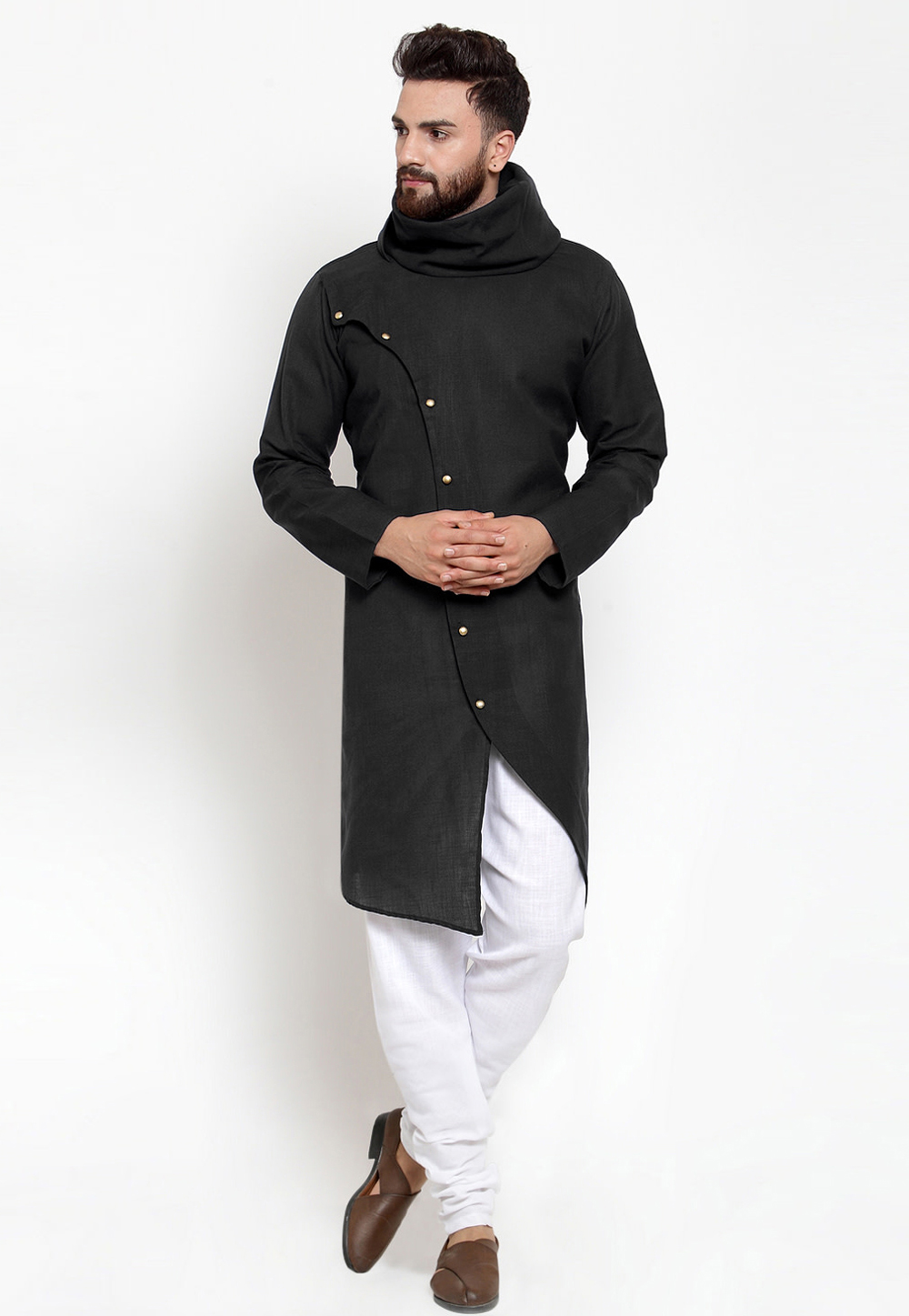 Black Cotton Indo Western Kurta Pajama 244476