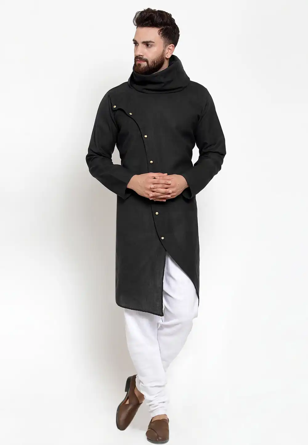 Black Cotton Indo Western Kurta Pajama 244476