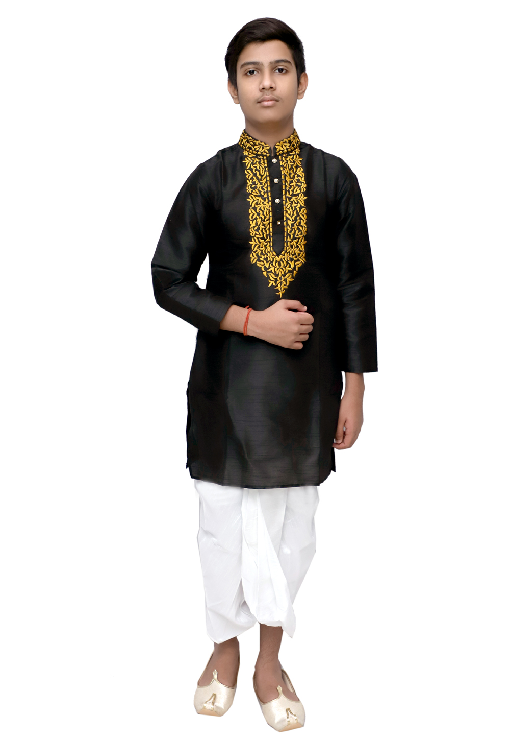 Black Dupion Silk Readymade Kids Dhoti Kurta 211358