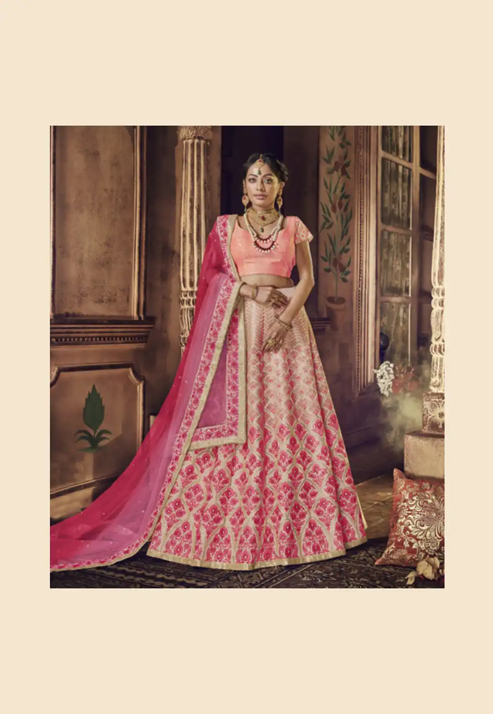 Beige Raw Silk Circular Lehenga Choli 163370