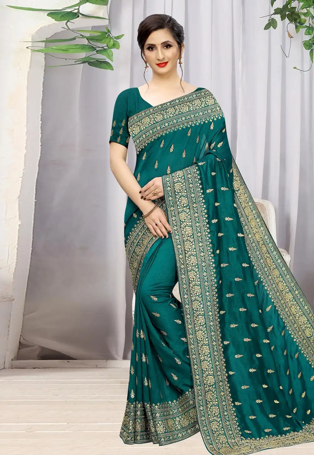 Teal Green Silk Festival Wear Saree 198573