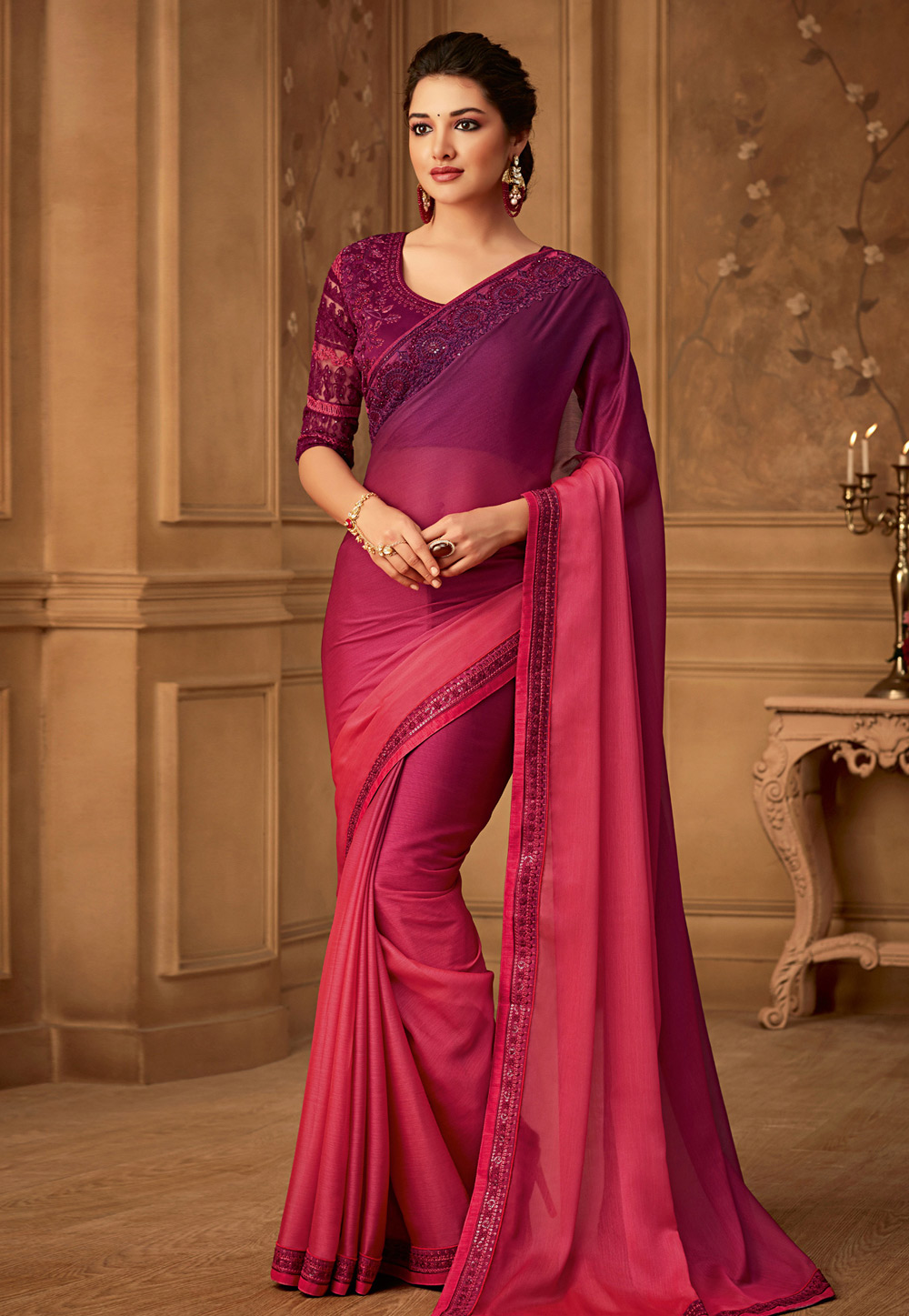 Pink Silk Embroidered Saree With Blouse 170141