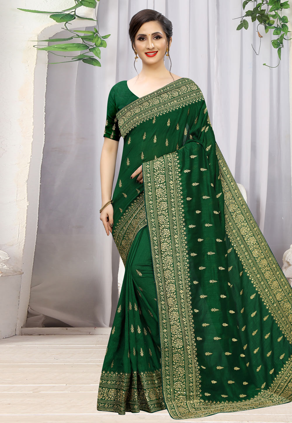 Green Silk Saree With Blouse 198574