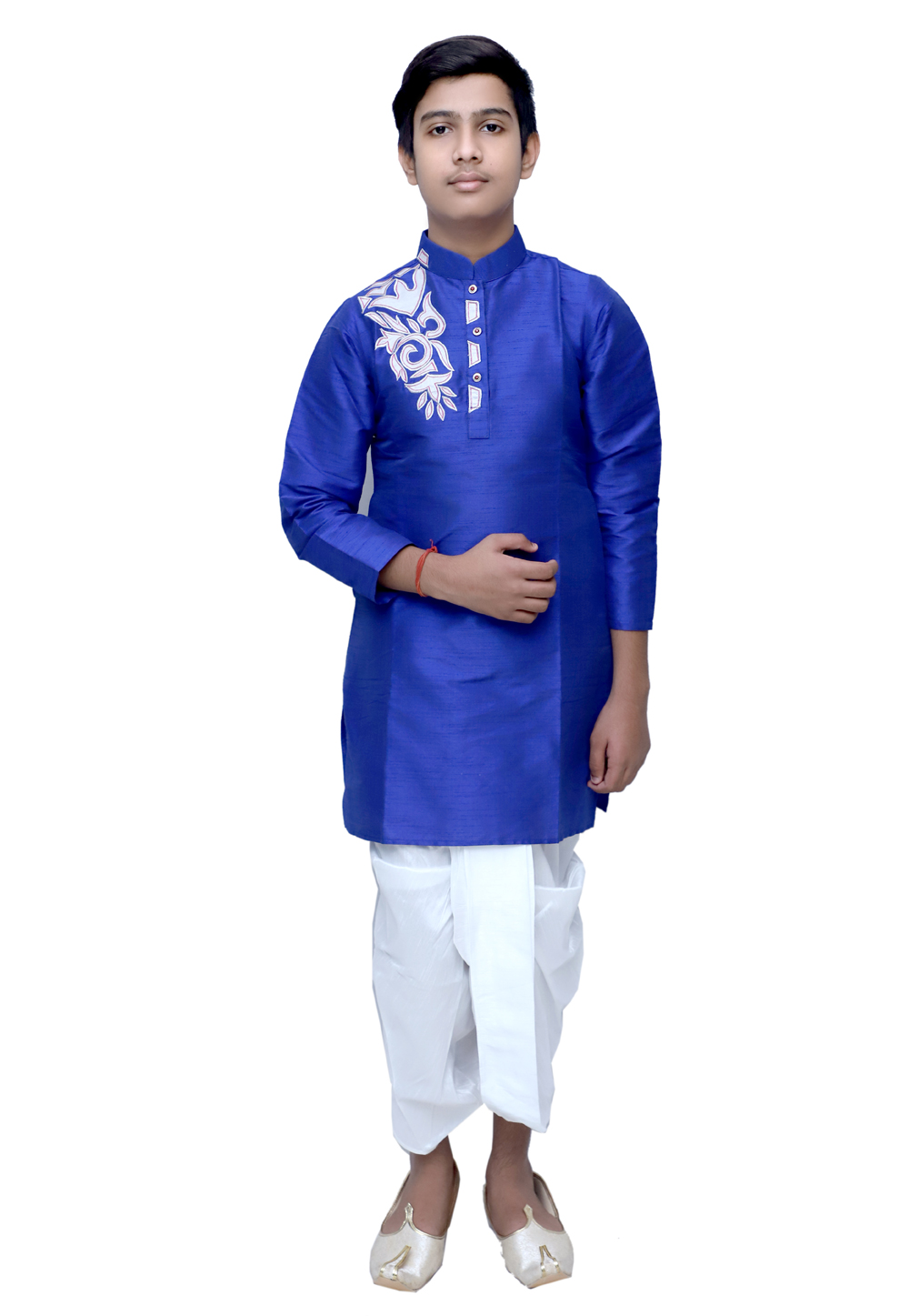 Blue Dupion Silk Readymade Kids Dhoti Kurta 211360