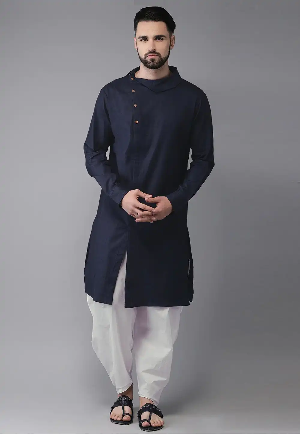 Navy Blue Cotton Indo Western Kurta Pajama 244479