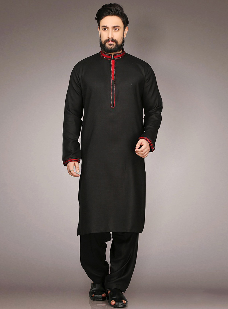 Black Cotton Readymade Kurta Pajama 90716