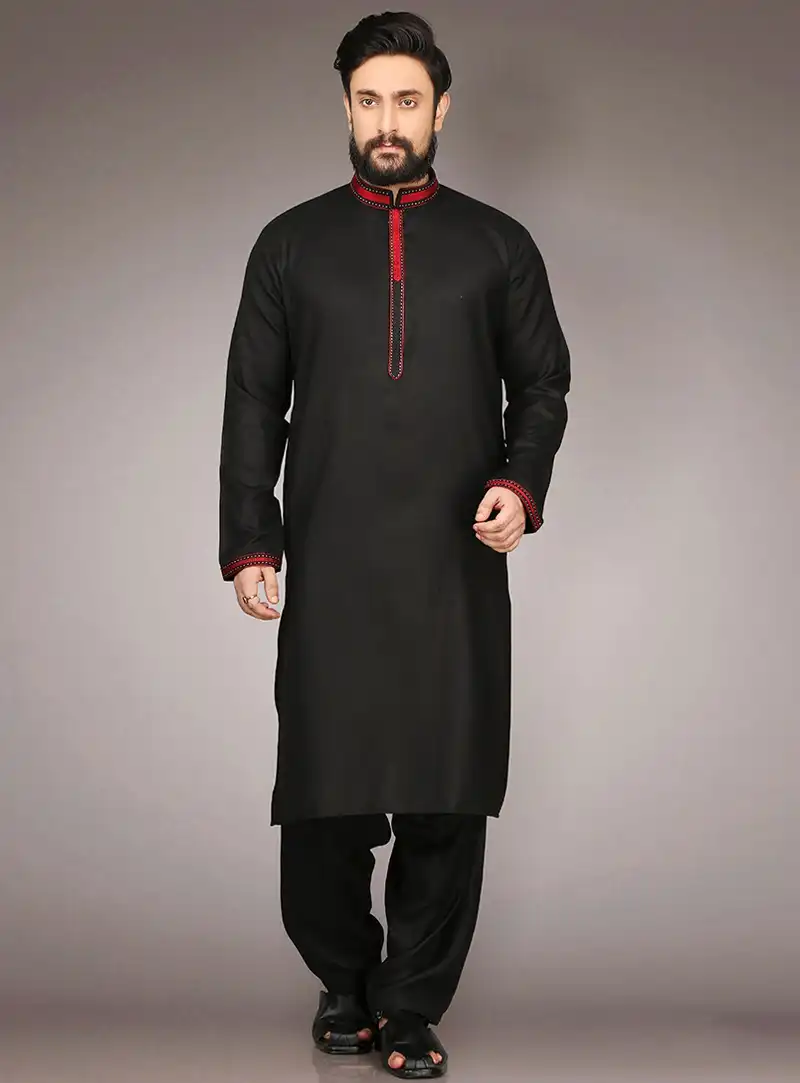 Black Cotton Readymade Kurta Pajama 90716