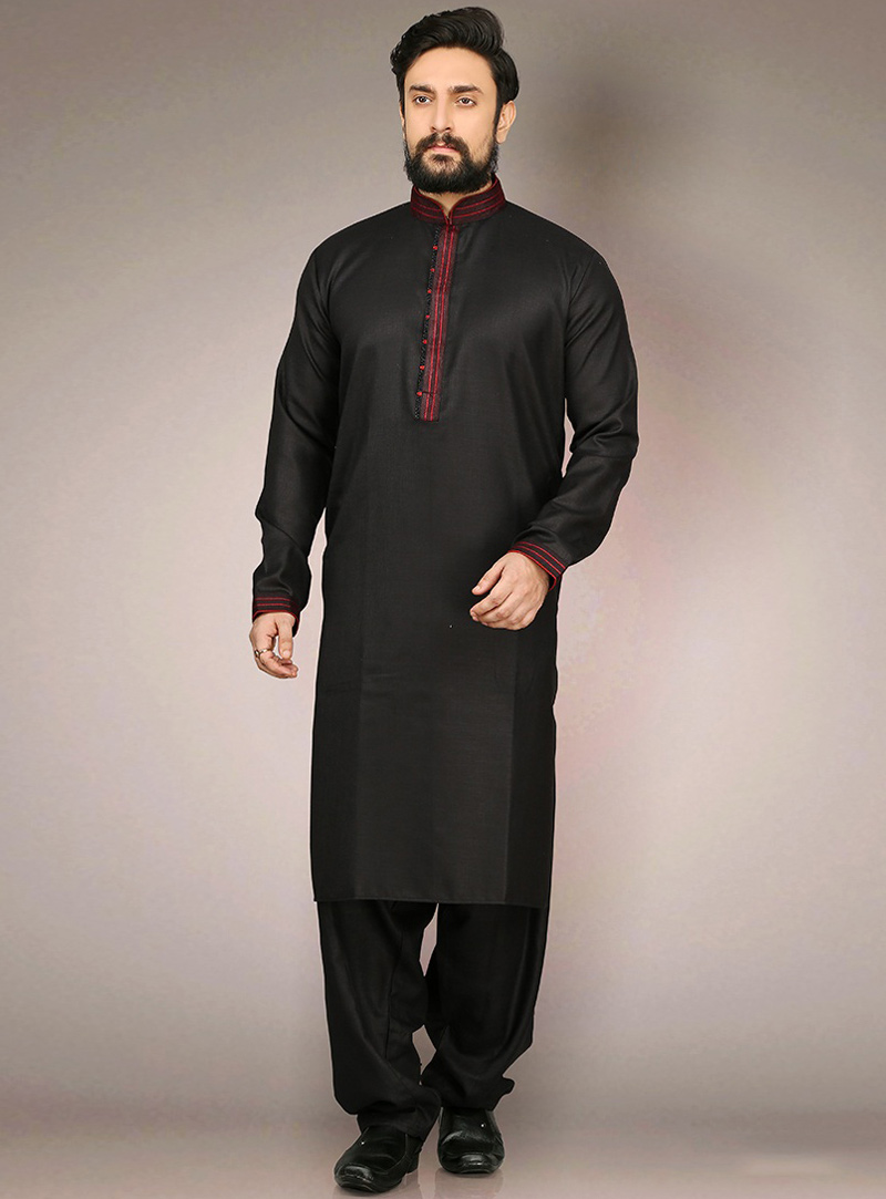 Black Cotton Readymade Kurta Pajama 90718