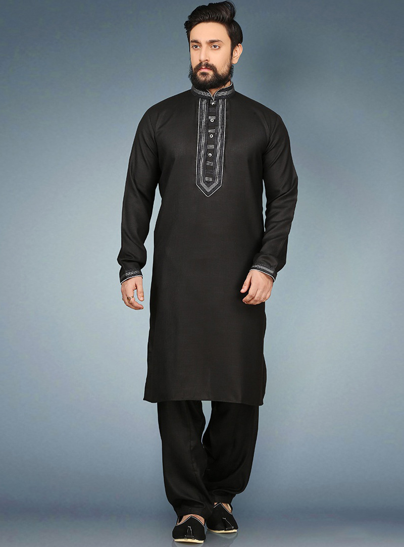 Black Cotton Readymade Kurta Pajama 90726