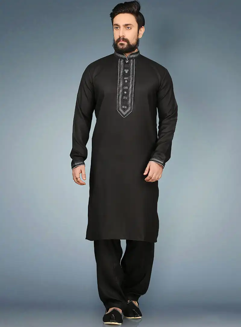 Black Cotton Readymade Kurta Pajama 90726