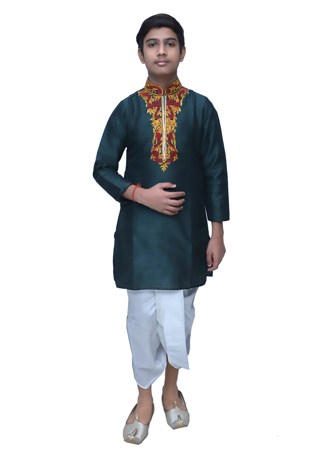 Teal Dupion Silk Readymade Kids Dhoti Kurta 211361