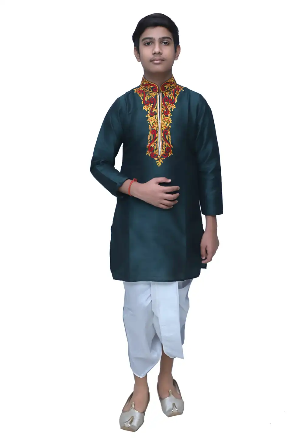 Teal Dupion Silk Readymade Kids Dhoti Kurta 211361