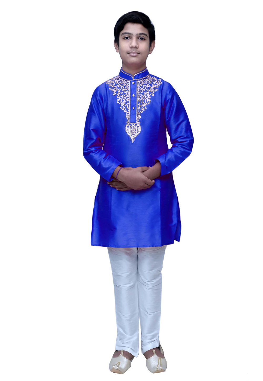 Blue Dupion Silk Readymade Kids Kurta Pajama 211362