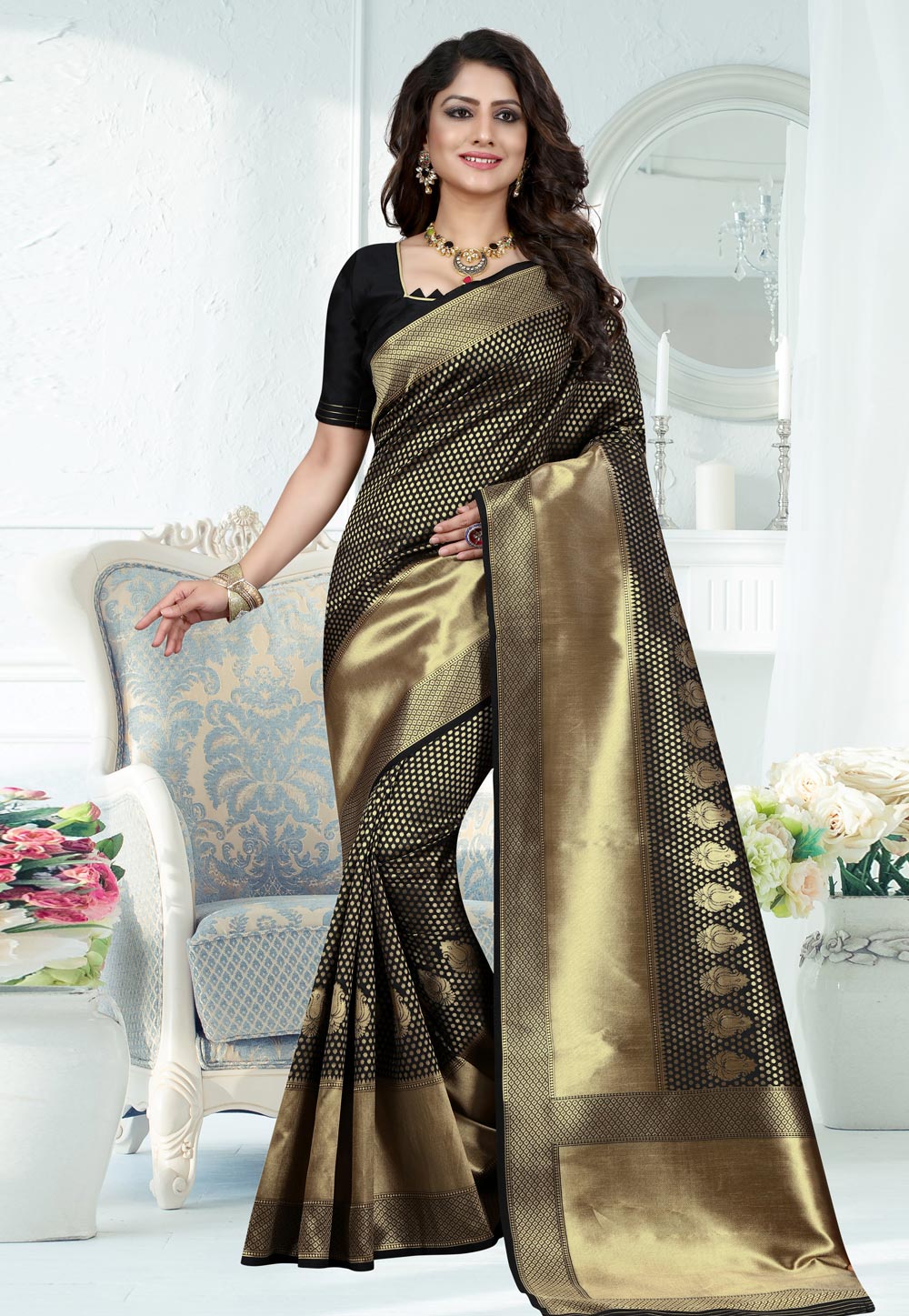 Black Banarasi Art Silk Festival Wear Saree 229950