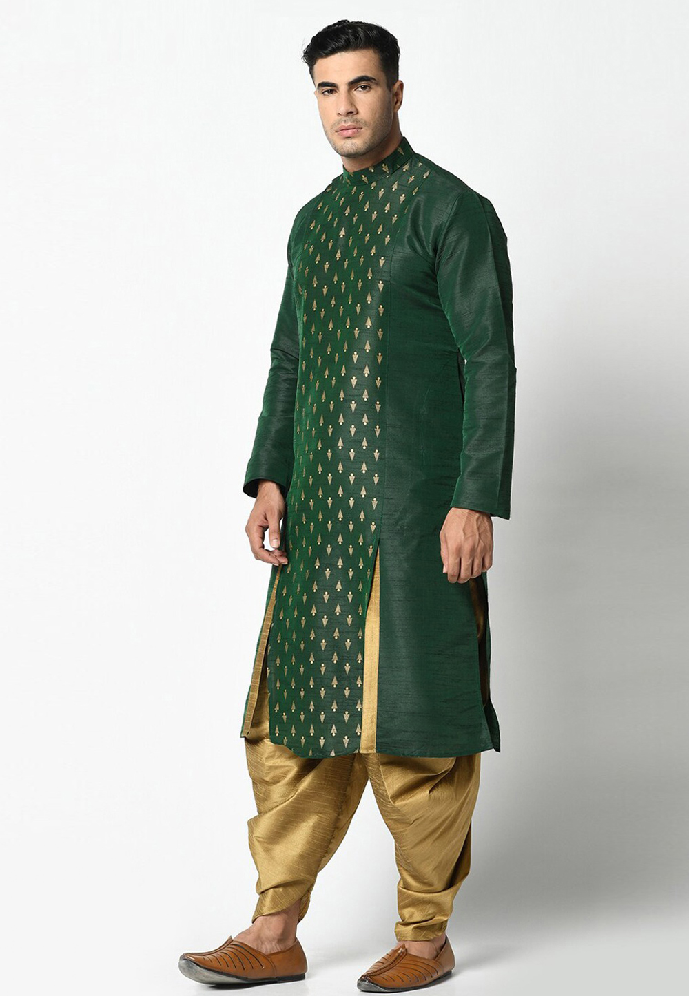 Green Dupion Silk Dhoti Kurta 235413