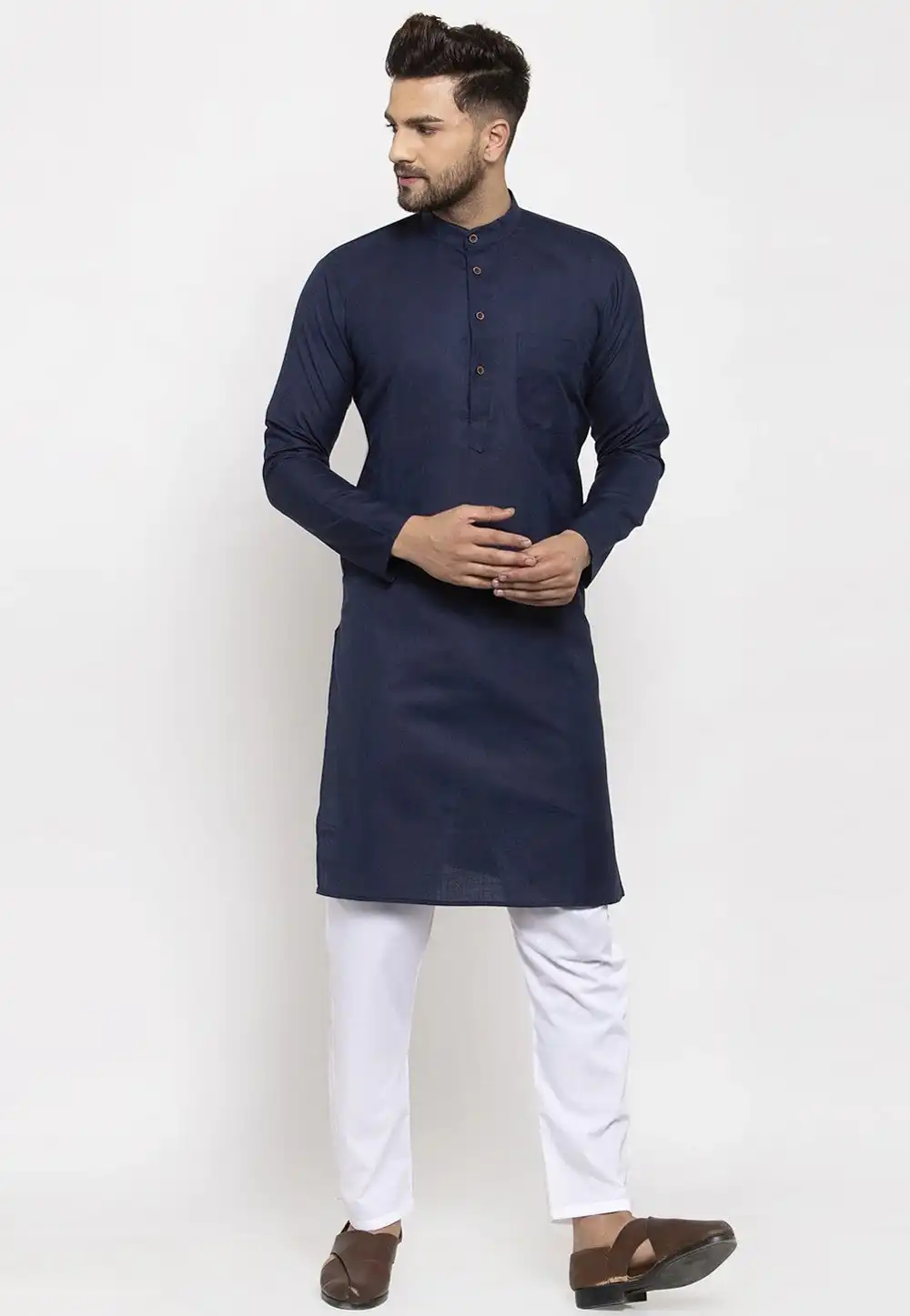 Navy Blue Cotton Kurta Pajama 244482