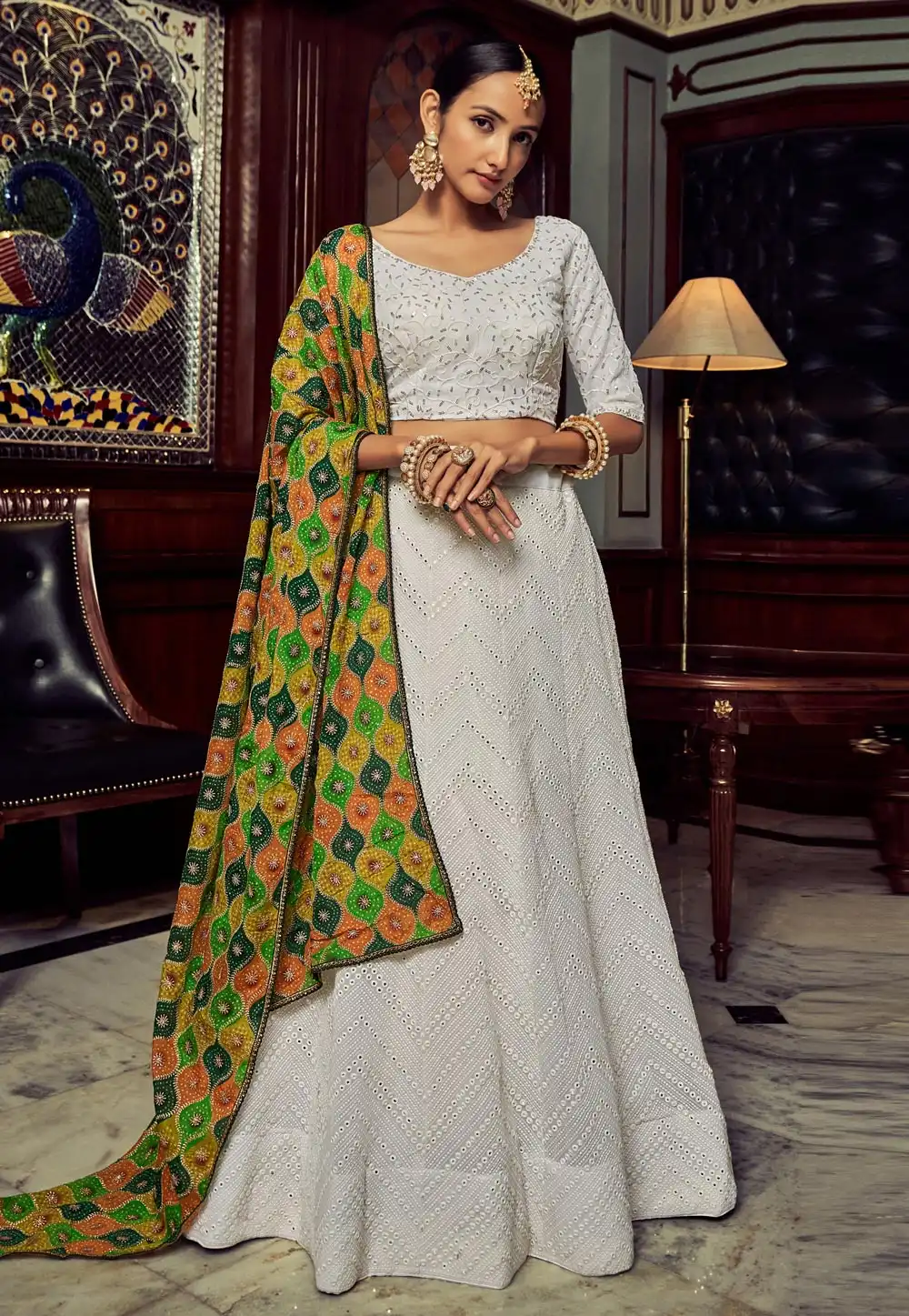 White Georgette A Line Lehenga Choli 262343