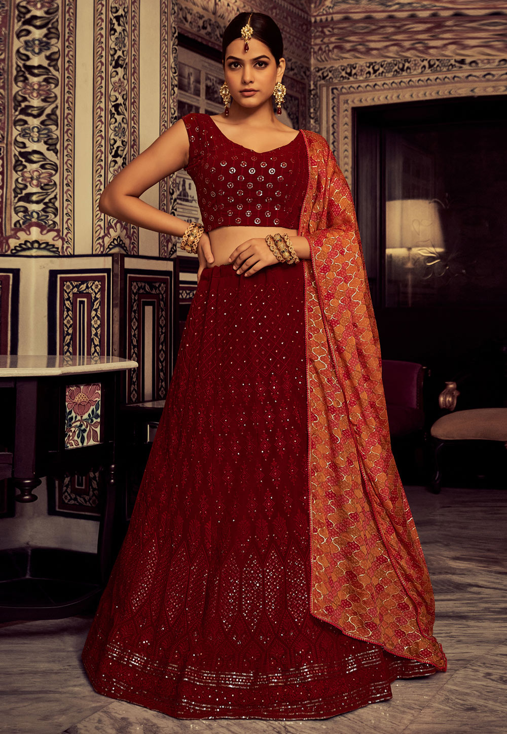Maroon Georgette A Line Lehenga Choli 262346
