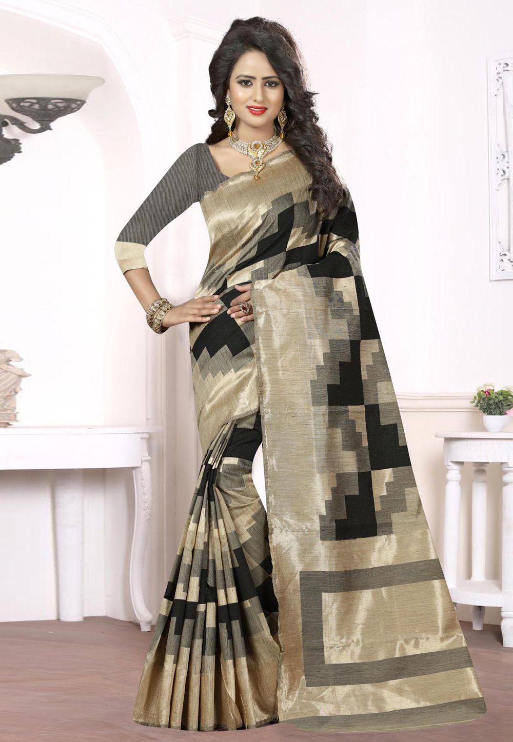 Black Banarasi Saree With Blouse 230007