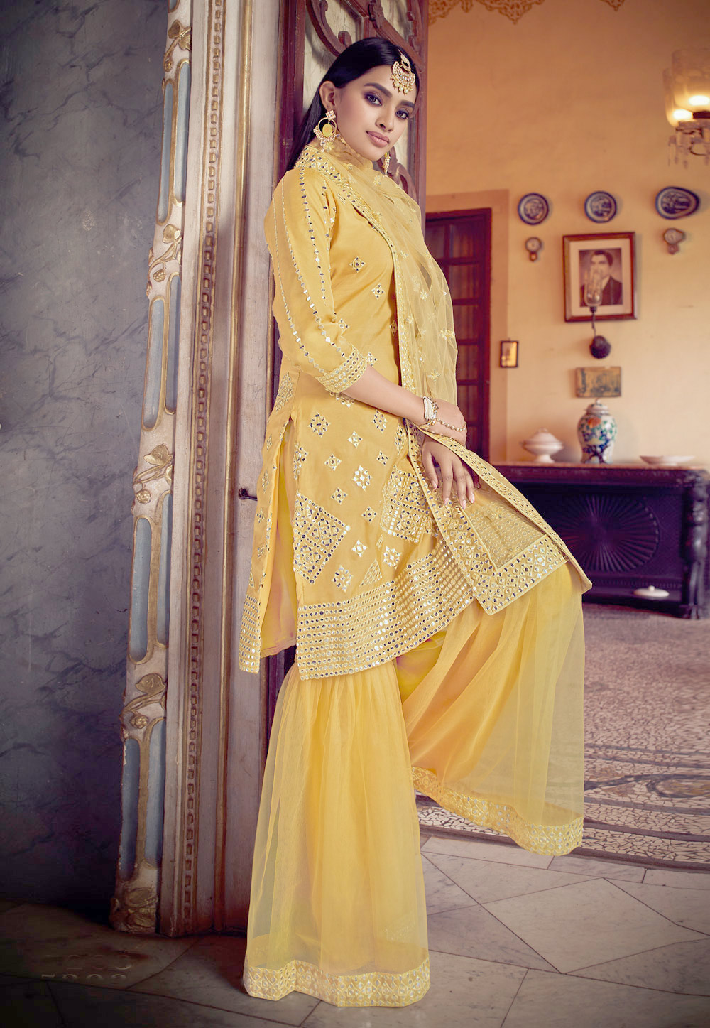 Yellow Organza Sharara Suit 224510