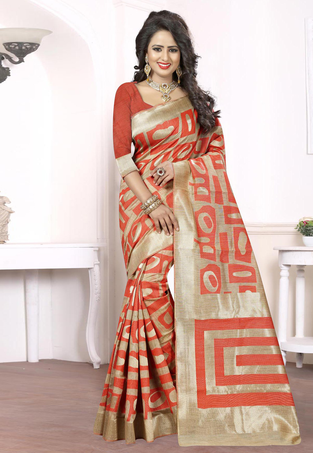 Orange Banarasi Festival Wear Saree 230010