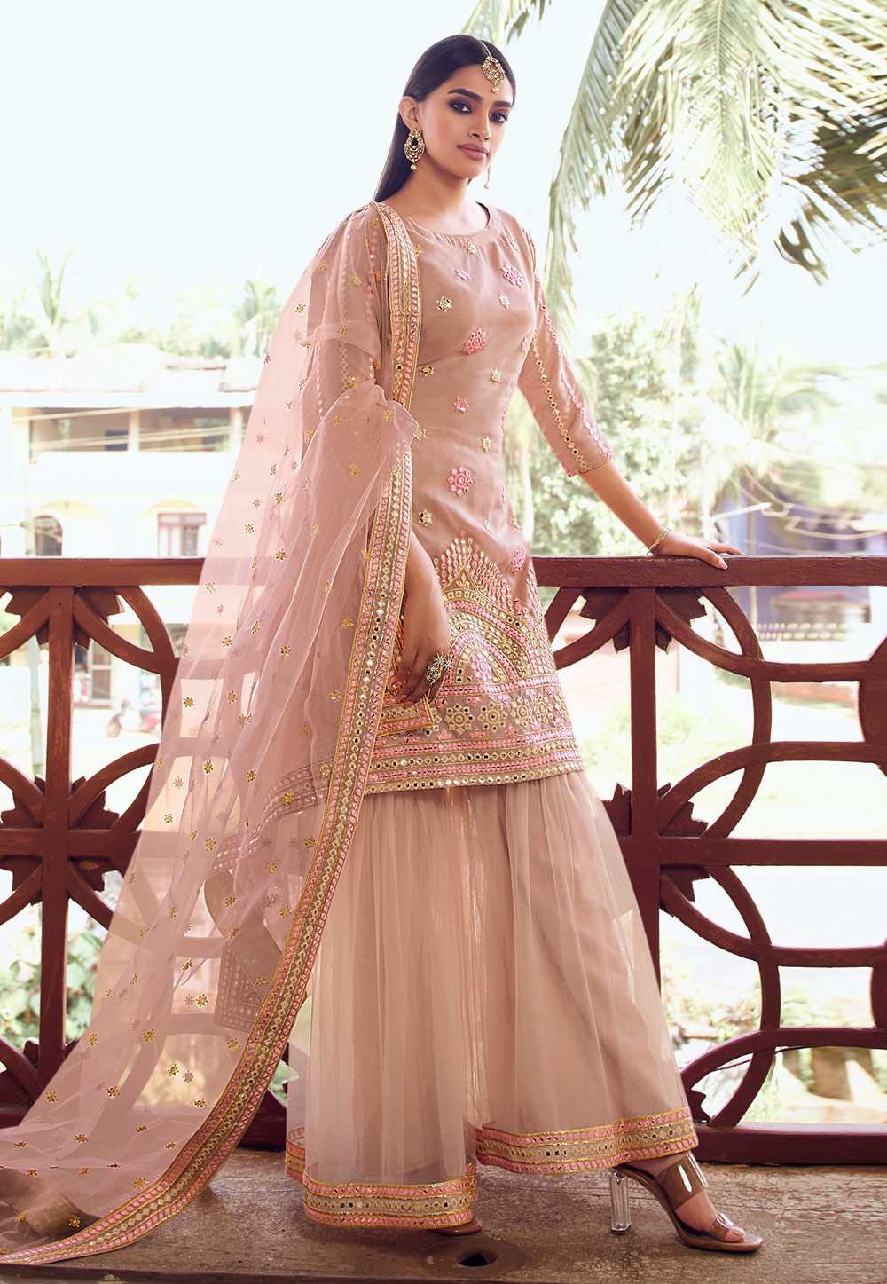 Peach Organza Sharara Suit 224512