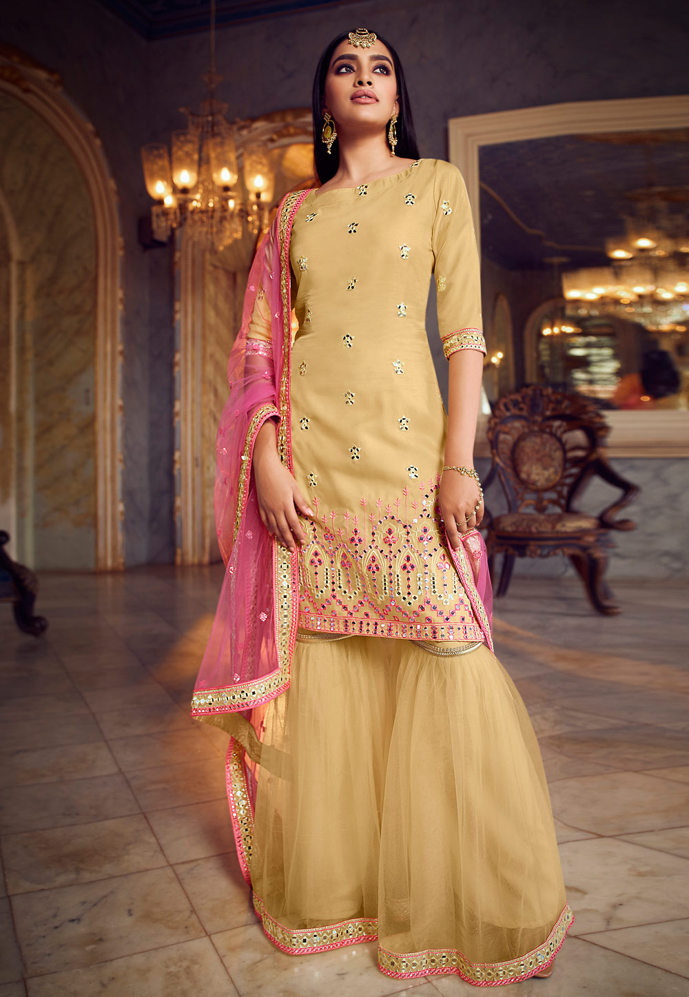 Yellow Organza Sharara Suit 224515