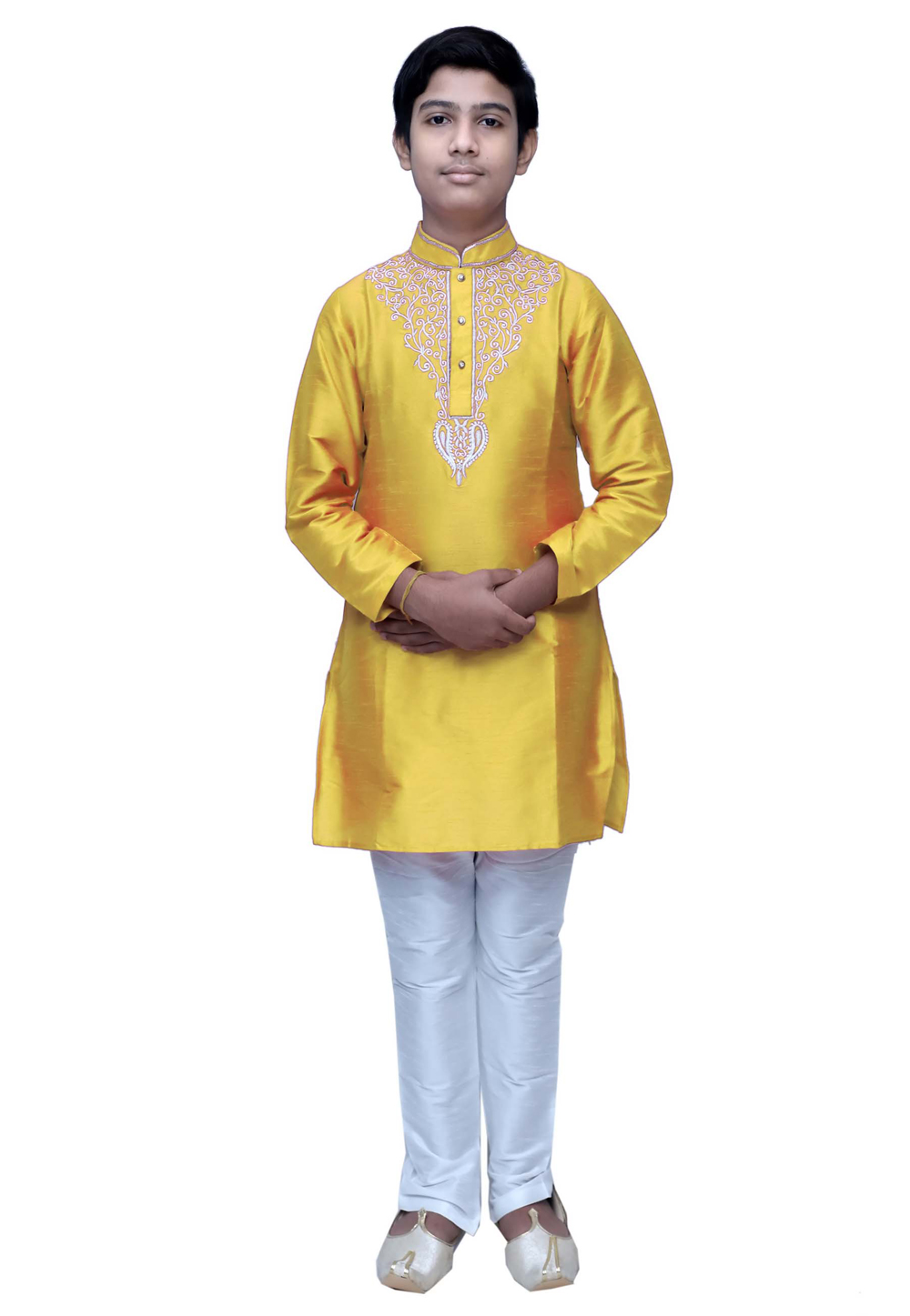 Yellow Dupion Silk Readymade Kids Kurta Pajama 211364
