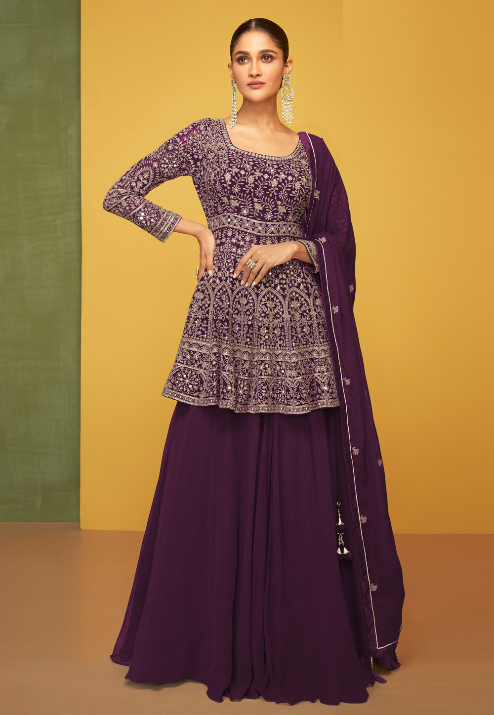 Purple Georgette Long Choli Lehenga 261491
