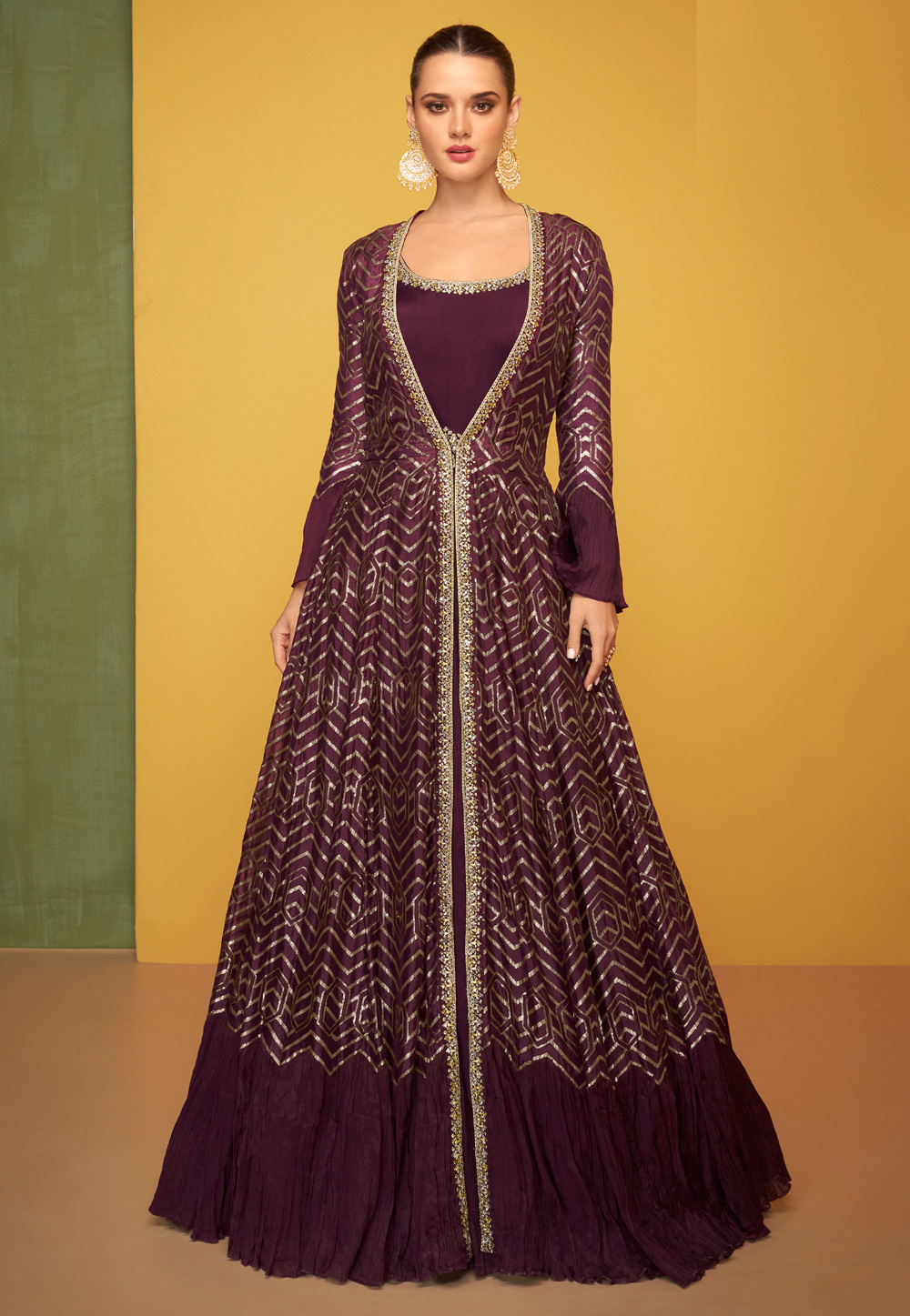 Wine Georgette Long Anarkali Suit 252712
