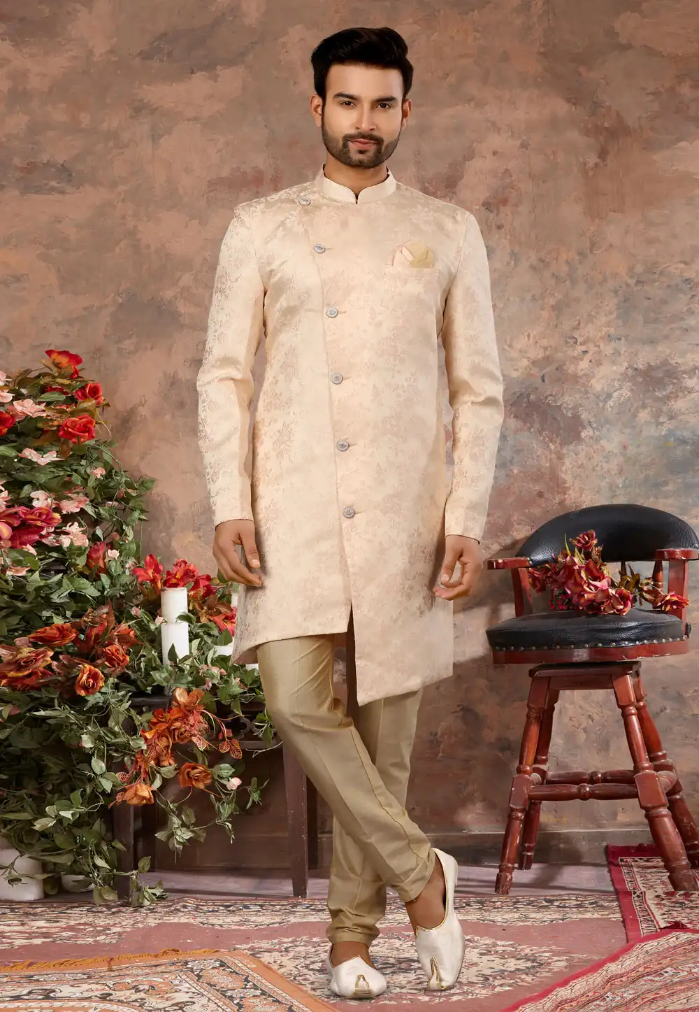 Beige Jacquard Indo Western Sherwani 251523