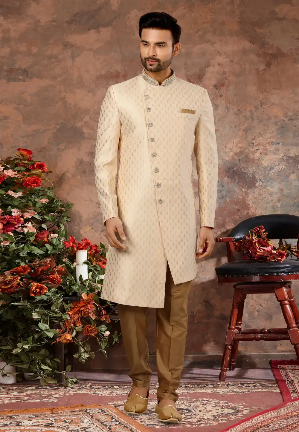 Beige Jacquard Indo Western Sherwani 251527