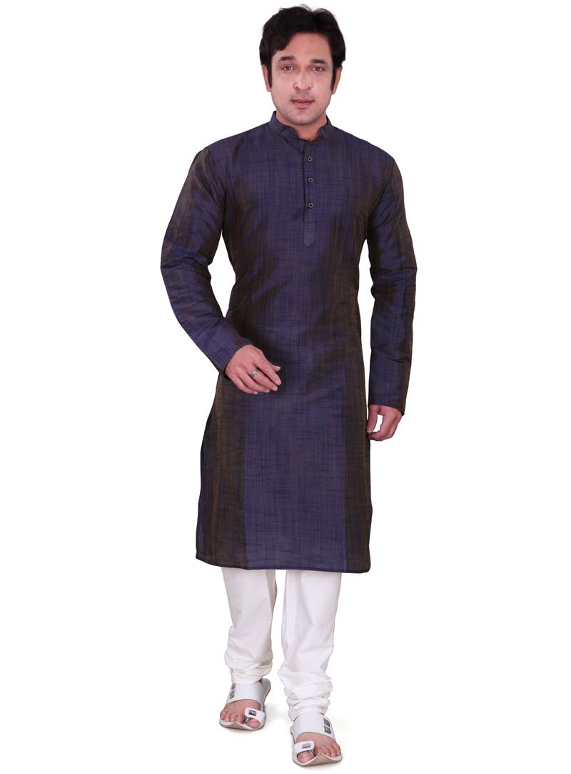 Navy Blue Dupion Readymade Kurta Pajama 106552