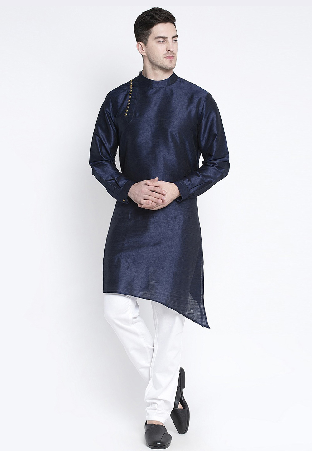 Navy Blue Dupion Silk Kurta Pajama 244484