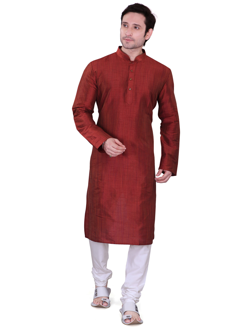 Maroon Dupion Readymade Kurta Pajama 106555