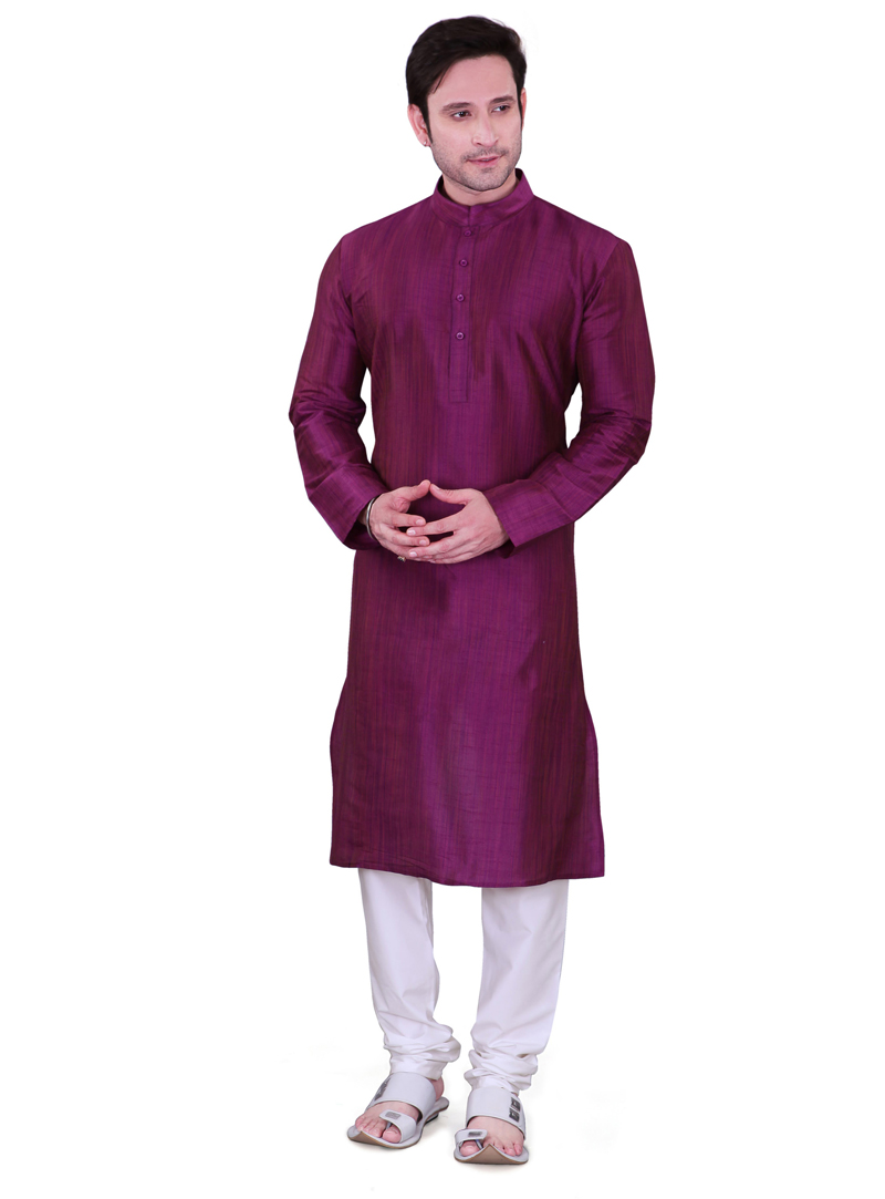 Purple Dupion Readymade Kurta Pajama 106556