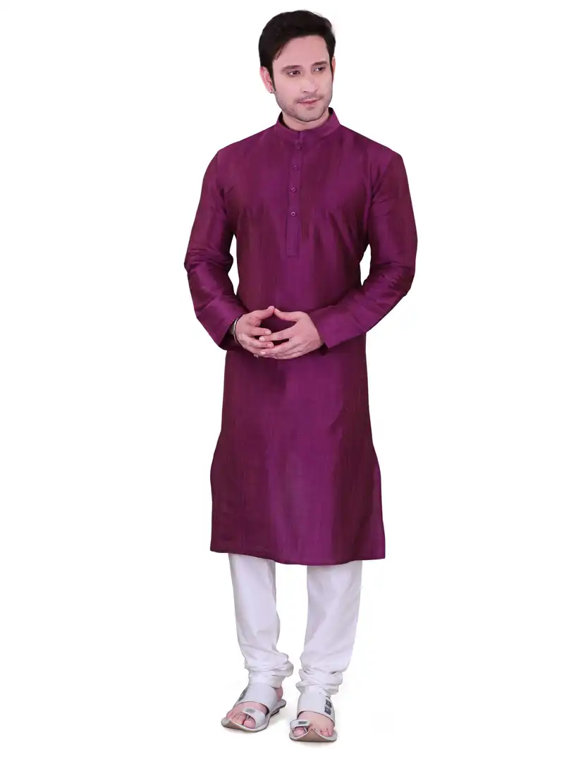 Purple Dupion Readymade Kurta Pajama 106556