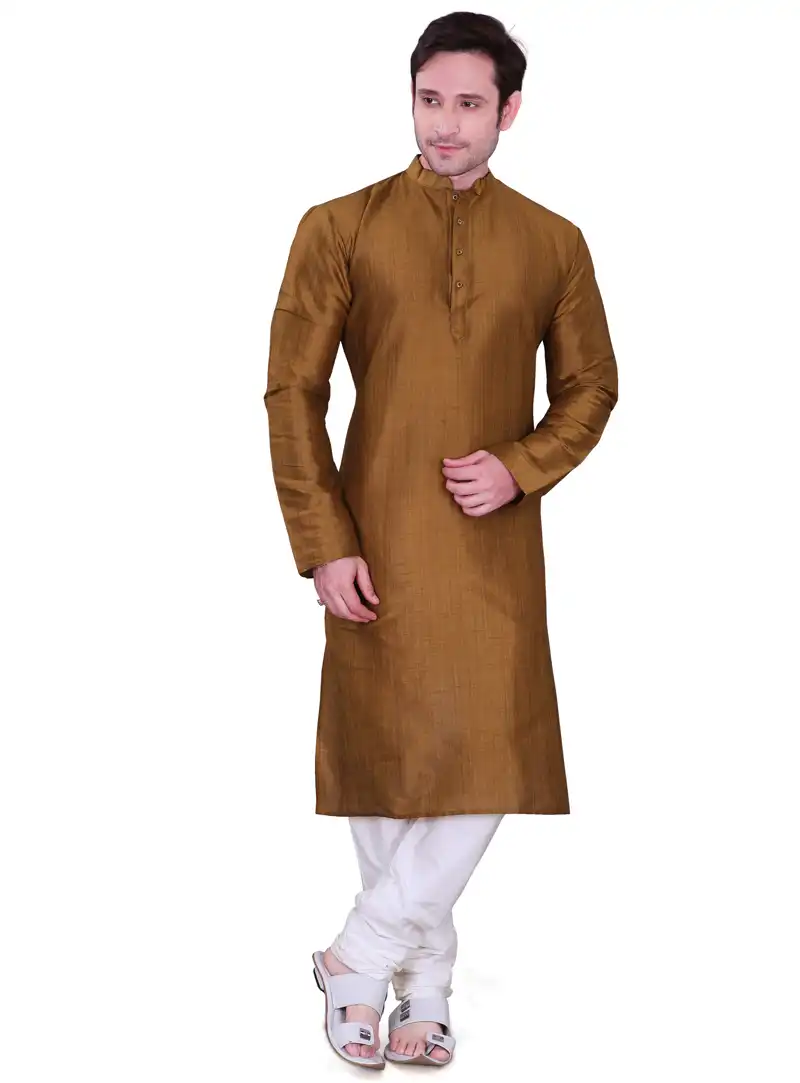 Brown Dupion Readymade Kurta Pajama 106557