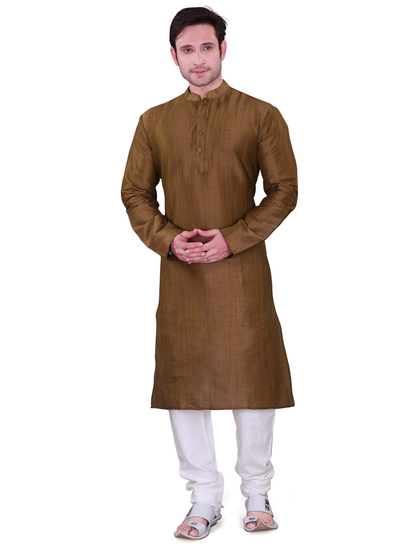 Brown Dupion Readymade Kurta Pajama 106558